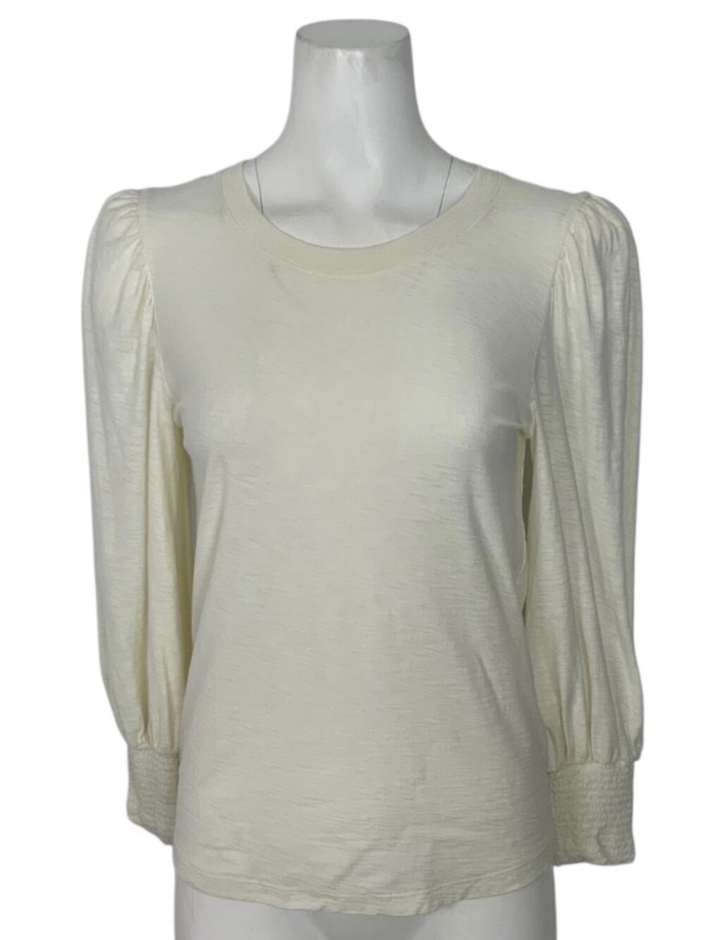 Nation LTD Loren Smocked Peasant Tee Shirt S Cream Puff Sleeve